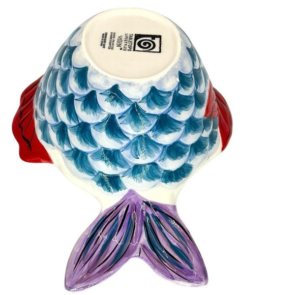 Hand Painted Vissen 3D Fish Ceramic Bowl Dish, Whimsical 10x7.5x3 Retired Design - Picture 5 of 10